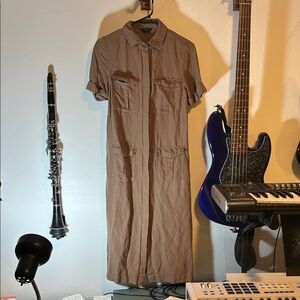 Autograph Tan Button-Up Dress